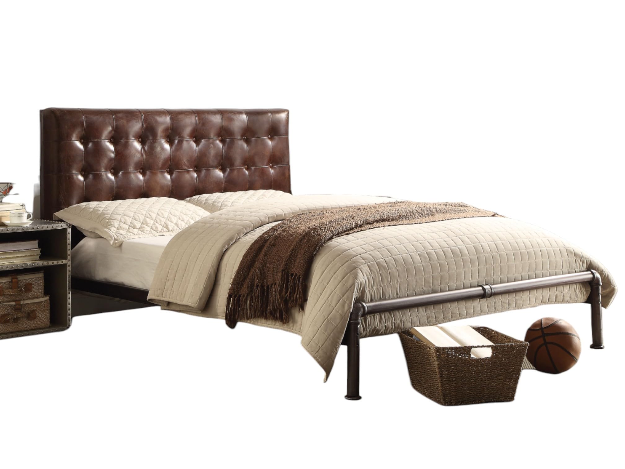 Amazon.com: Acme Brancaster Tufted Leather Queen Bed in Vintage