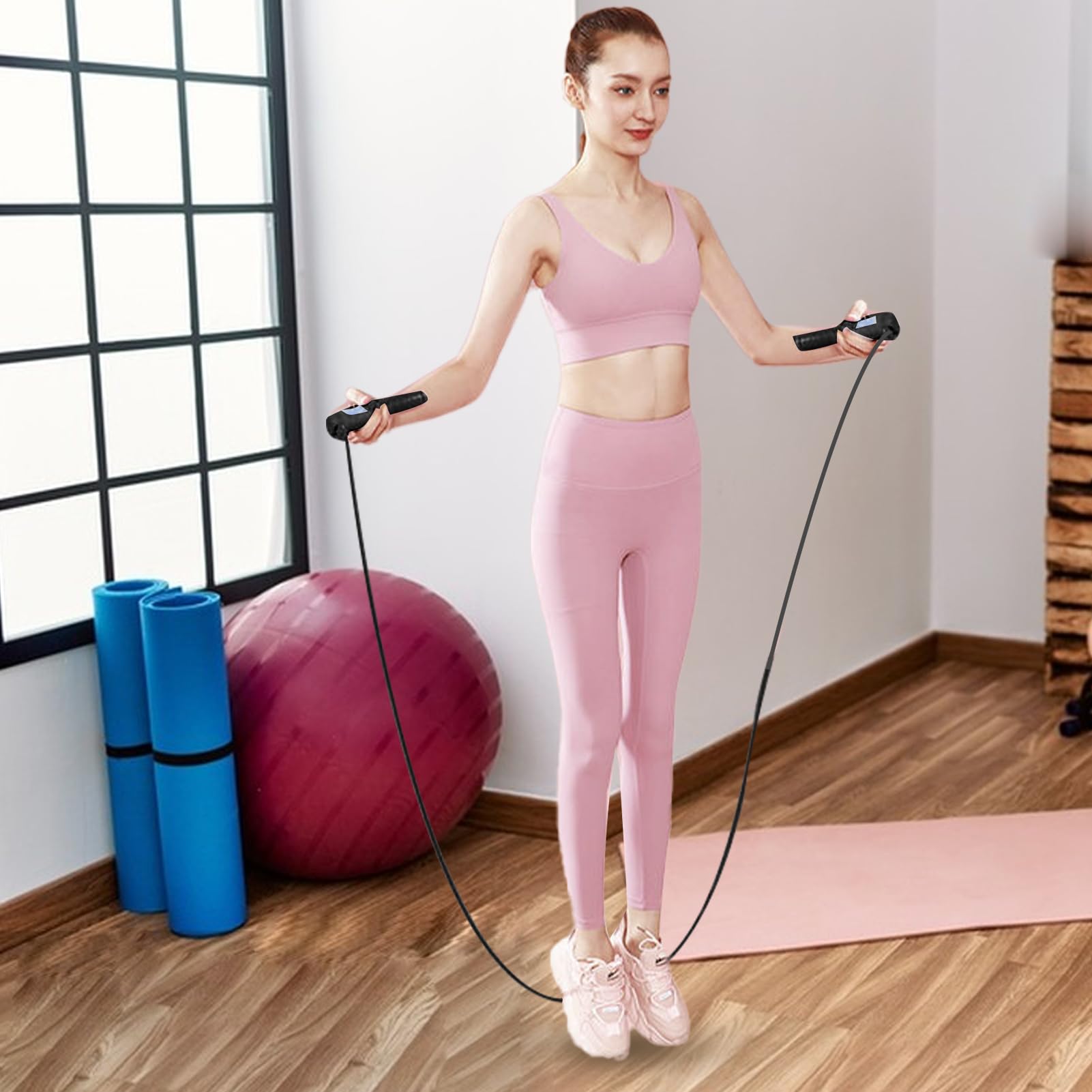 Corda per saltare con contatore, salto di velocità, brucia grassi regolabile con promemoria calorie, intelligente per esercizi di fitness, allenamento, palestra, MMA, boxe (rosa)