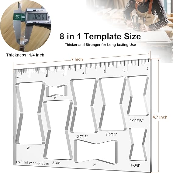 8 in 1 Router Template for Woodworking, Router Jig Bowtie Template for Woodworking, Bowtie Router Template Jig Kit, Butterfly Inlay Template Decorative