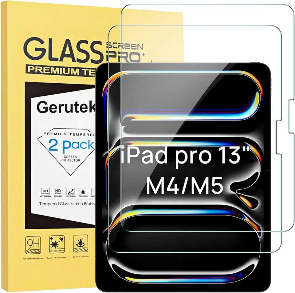 Gerutek Pacote com 2 protetores de tela para iPad Pro 33.0 cm M4 2024, película de vidro temperado resistente a arranhões para iPad Pro 13 7ª geração, compatível com capas e Apple Pencil