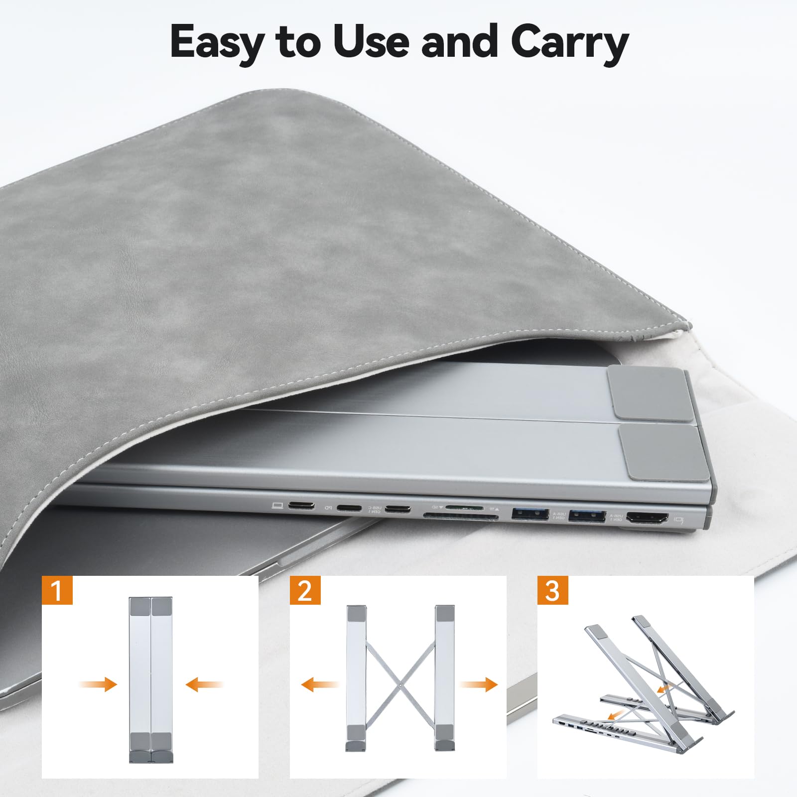 aceyoon Stojak na laptopa 8 w 1 USB C, stacja dokująca z aluminium, 100 W PD USB C Hub Stand z HDMI 4K 30Hz, USB 3.0+Typ-C 5 Gbps, czytnik kart SD/TF, w zestawie kabel USB C 60 cm do MacBooka, Pad i