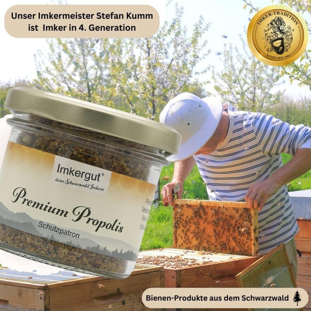 Imkergut Premium Rohpropolis | naturbelassene Propolis in bester Imker-Qualität | Schwarzwald Imkerei | 50 g Glas