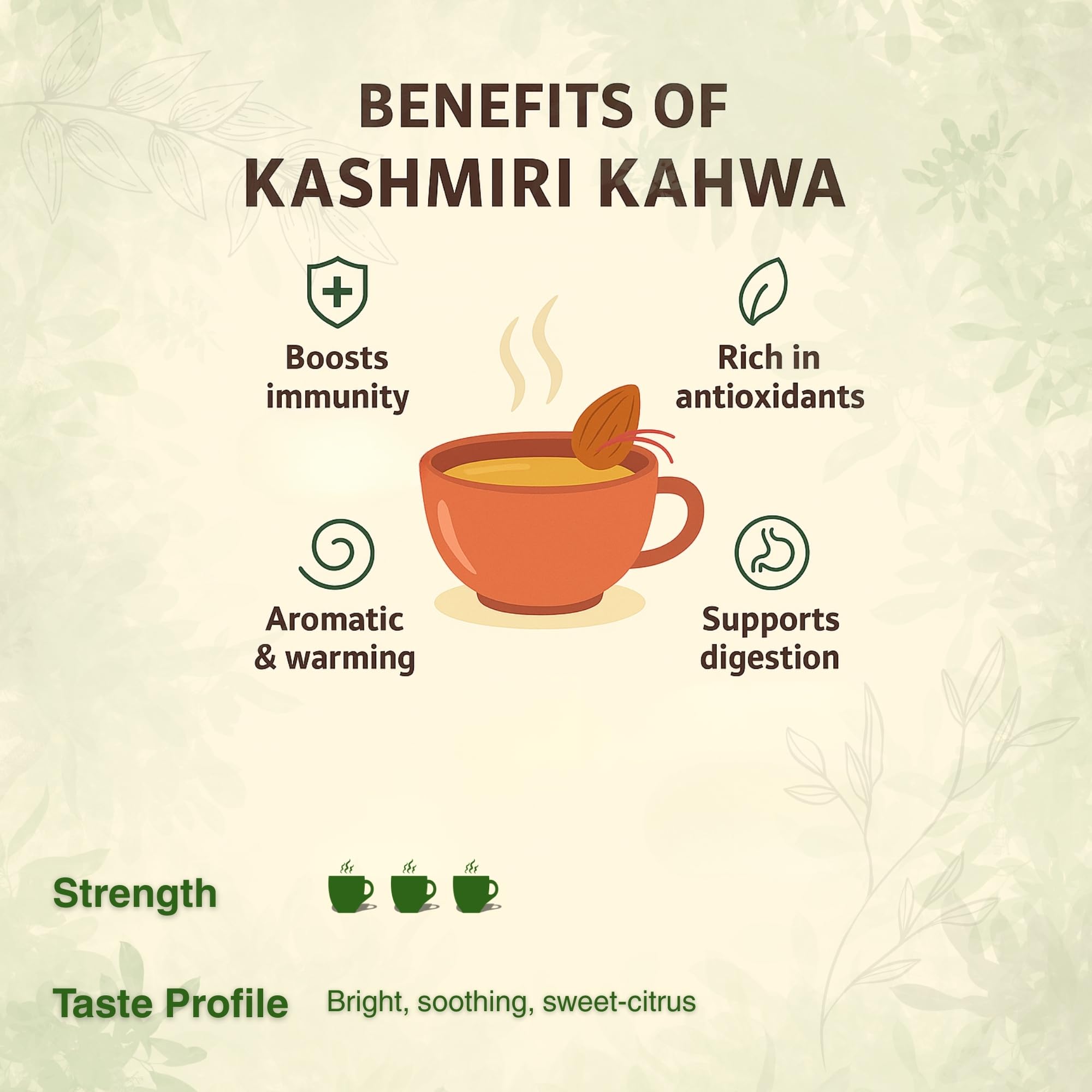 Brewora Kashmiri Kahwa Green Tea | Traditional Saffron & Spice Blend with Almonds | Aromatic Wellness Drink | Rich Flavor & Refreshing Taste | Loose Leaf Tea in Resealable Pouch 2
