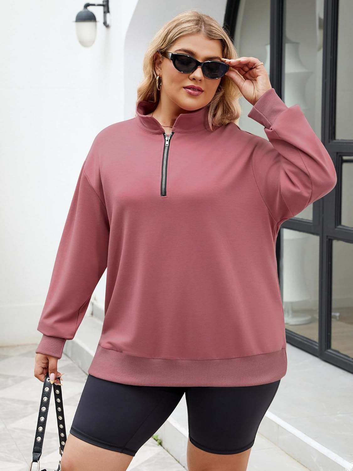 Chulianyouhuo Womens Plus Size Half Zip Pullover Long Sleeve Oversized Sweatshirt Drop Shoulder Hoodie Teen Girls Y2K Clothes - Image 6