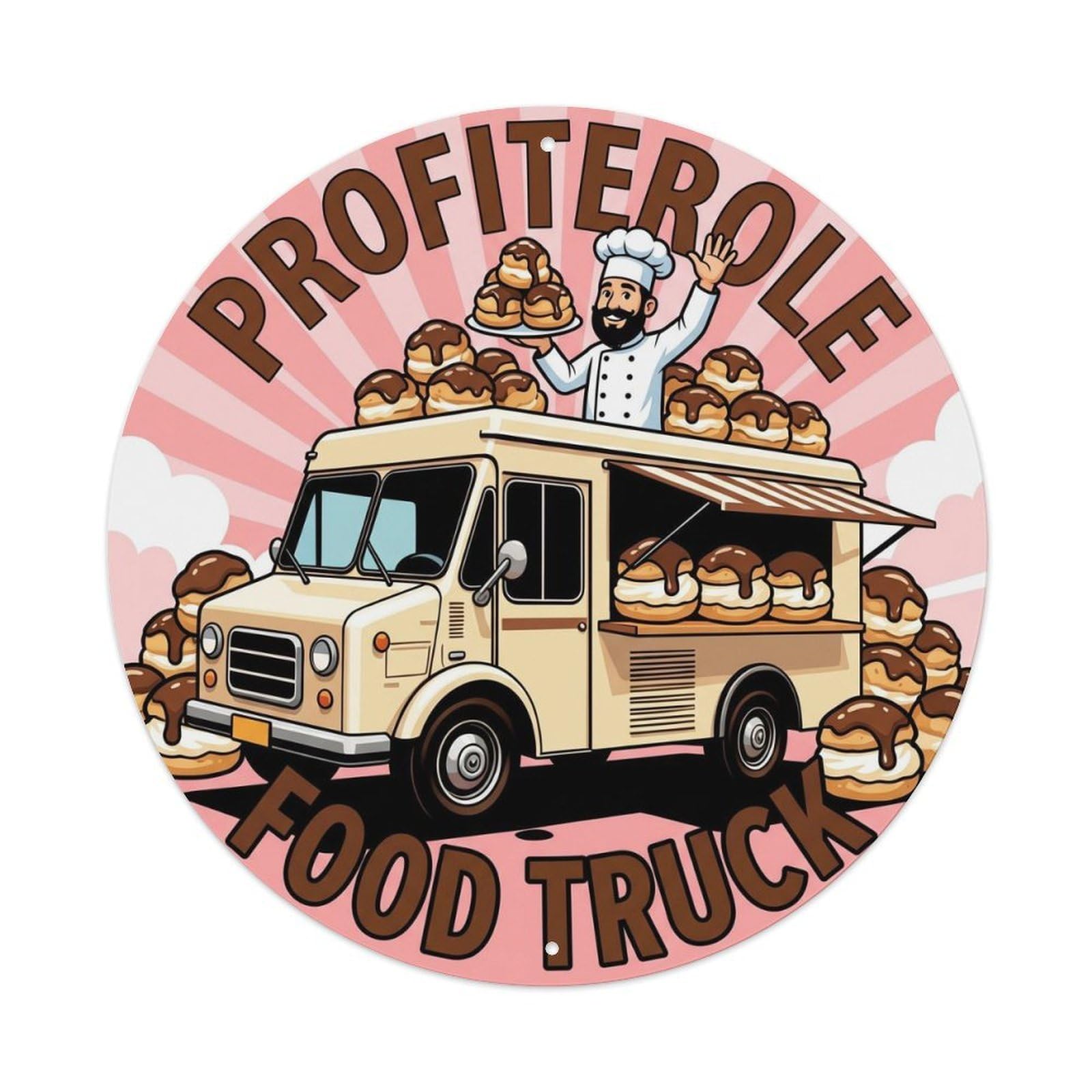 France Profiterole Food Truck Classic Chef Illustration Metal Tin Sign