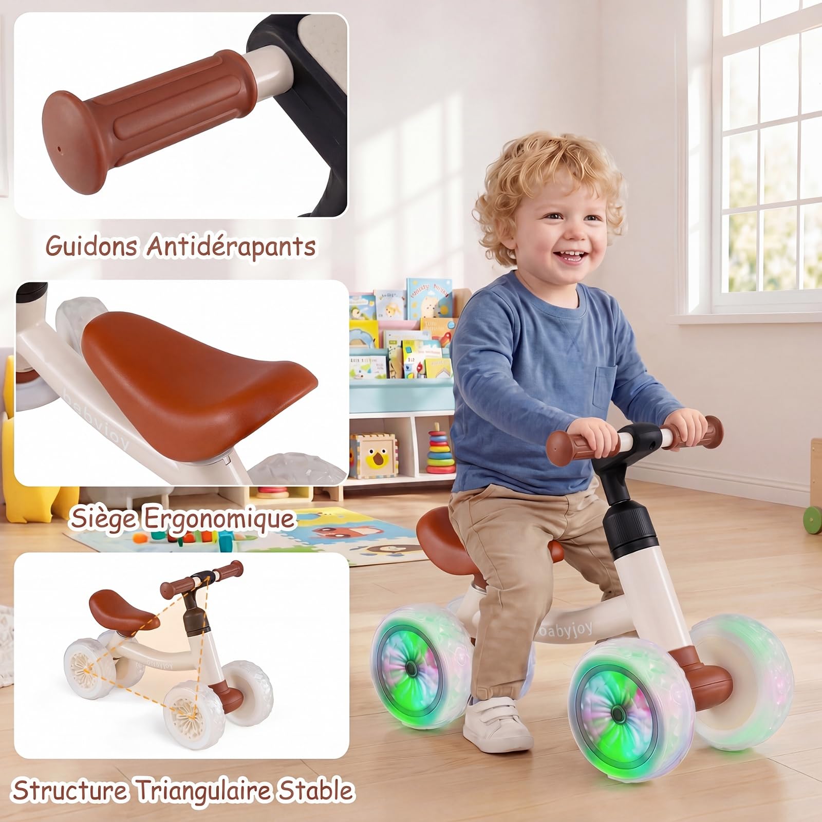 COSTWAY Draisienne Bébé 1-3 Ans avec 4 Roues Lumineuses, Cadeau