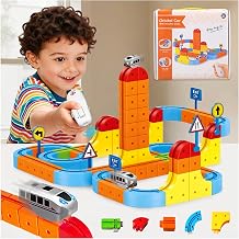 Upgraded RC Electric Train Set, 147PCS Remote-Control 3D Racing Track Sets with Anti-Gravity Electric Train, Traffic Signs, Flexible Race Track for Kids 3-8, klick Rail STEM Learning Toys