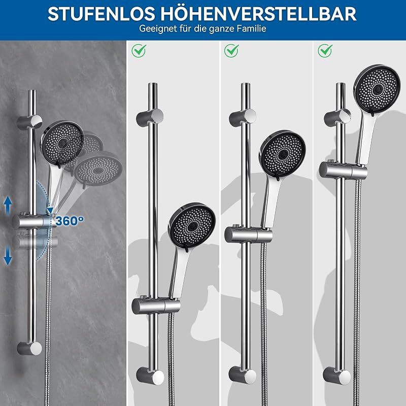 Auralum rozsdamentes zuhanysín 700mm, 1500mm csővel és 5 funkciós zuhanyfejjel
