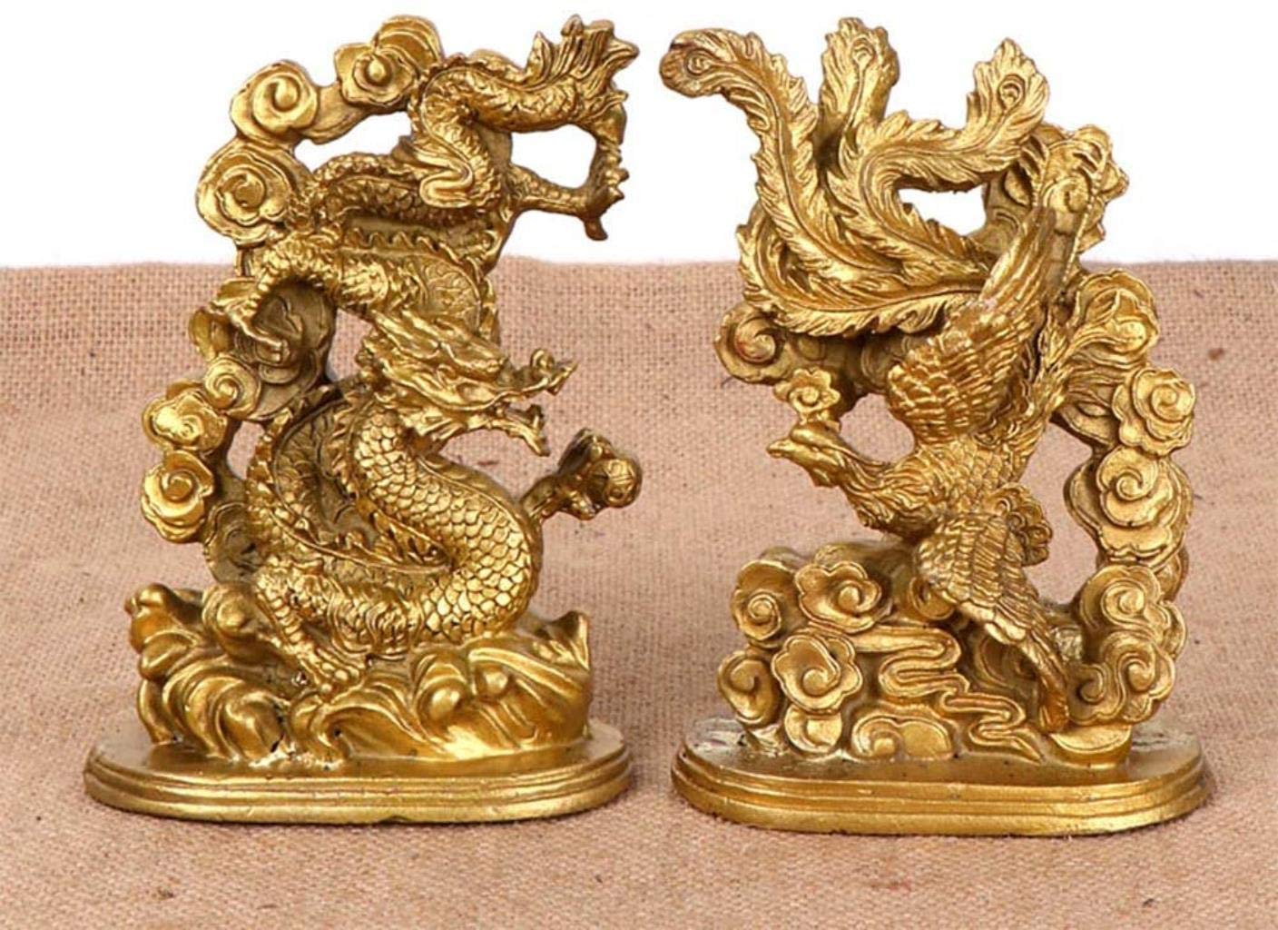 YNIYUJKL Feng Shui Ornaments Brass Dragon And Phoenix Decoration Statue Yin And Yang Harmony Sculpture Marriage Wedding Gift Home Decor