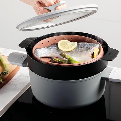 Miniatura 4 de BergHOFF – Leo Silicona Vapor & Strain con Cuerpo Plegable – Gris & Rojo – 9.4 in