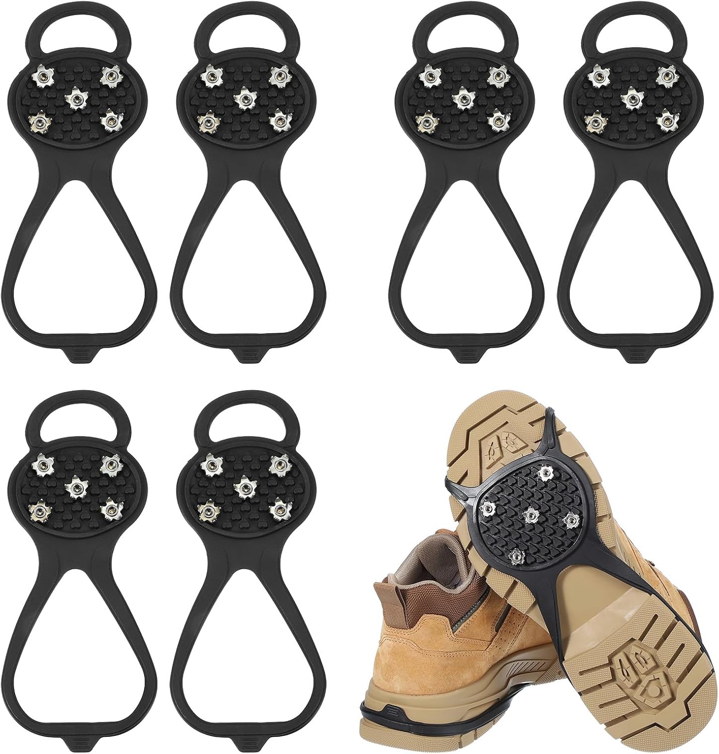 PATIKIL Non-Slip Spikes, Ice Grippers Traction Cleats with 5 Steel Studs Cleats Snow Shoe Spikes Grip
