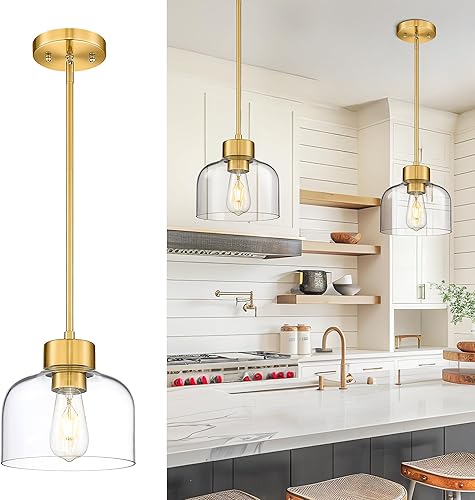 Miniatura 13 de AD-24024-1P-GD - Luces colgantes doradas para isla de cocina, 7 pulgadas con pantalla de vidrio transparente, iluminación colgante de cocina moderna