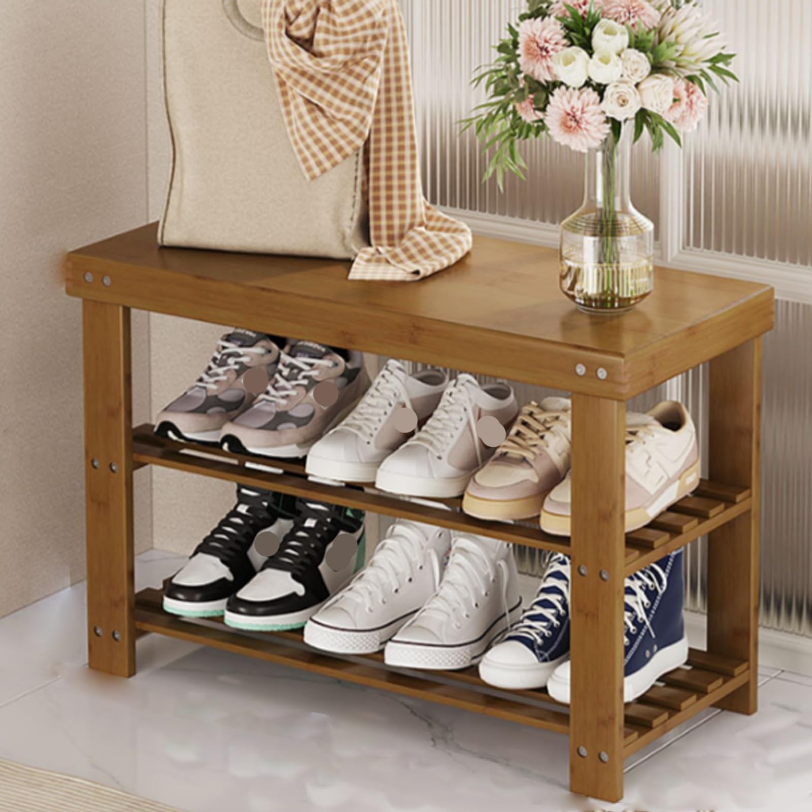 Bamboo shoe rack storage for entryway,shoe organizers and storage,small shoe rack for entryway,3 tier bench shoe rack,shoes storage organizer,Suitable for foyer, corridor, bedroom, etc. ( Size : 60*25