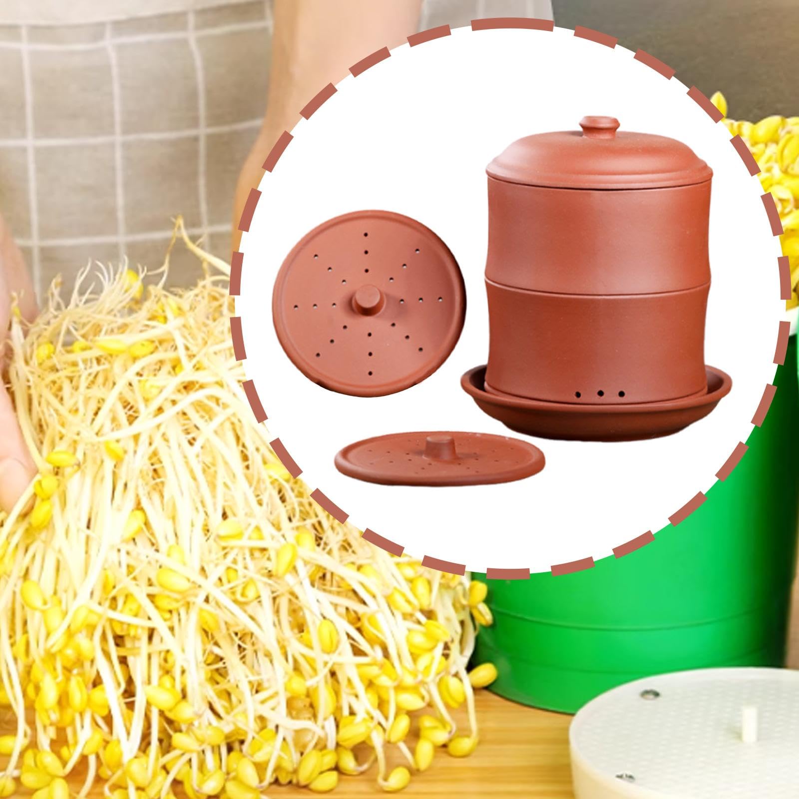 Pot de germination d'argile violette – Plateau de germination de graines avec trous de drainage pour germes de haricots, récipient de plantation de jardin (18,2 cm de diamètre) – Rouge