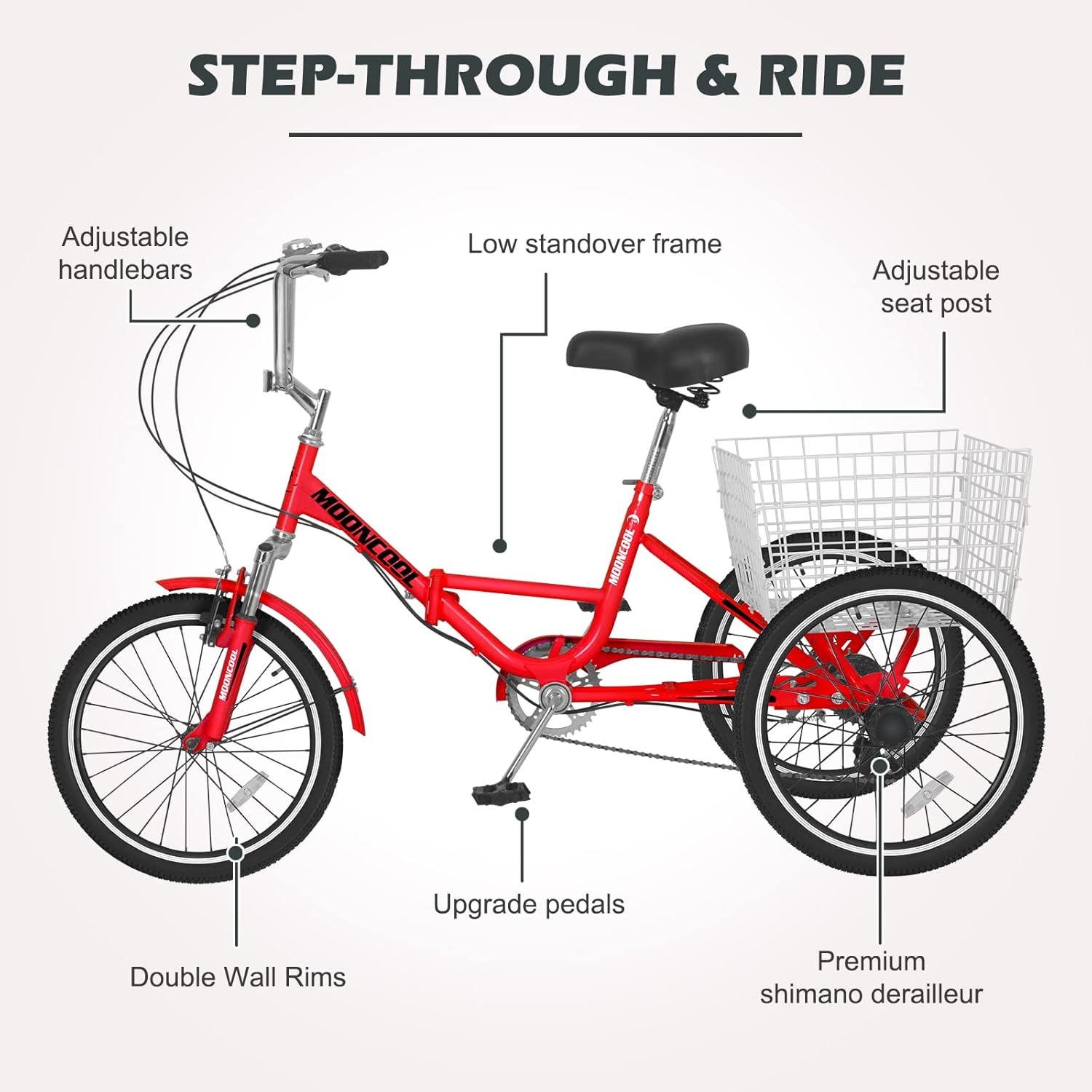Barbella Folding Tricycles Adult Folding Bikes, 7 Speed Folding Adult Trikes, 20/24/26 inch 3 Wheels Bikes Cruiser Bike with Large Basket, Foldable Tricycle for Adults, Women, Men, Seniors