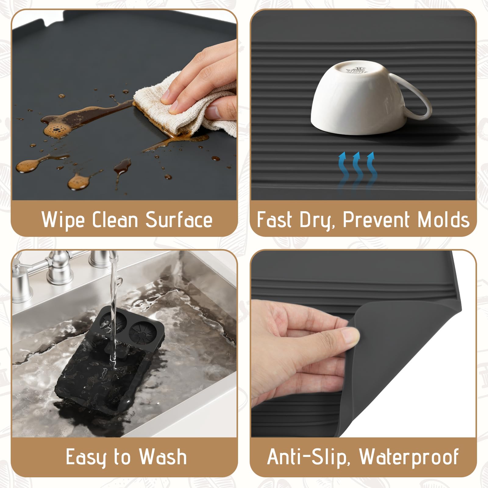 Alfombrilla de Silicona para Cafeteras, Alfombrilla para Máquina de Café con Bordes Elevados 60x40cm, Tapete para Máquina Café Antideslizante Fácil Limpiar con De'Longhi Magnifica, Krups, Philips