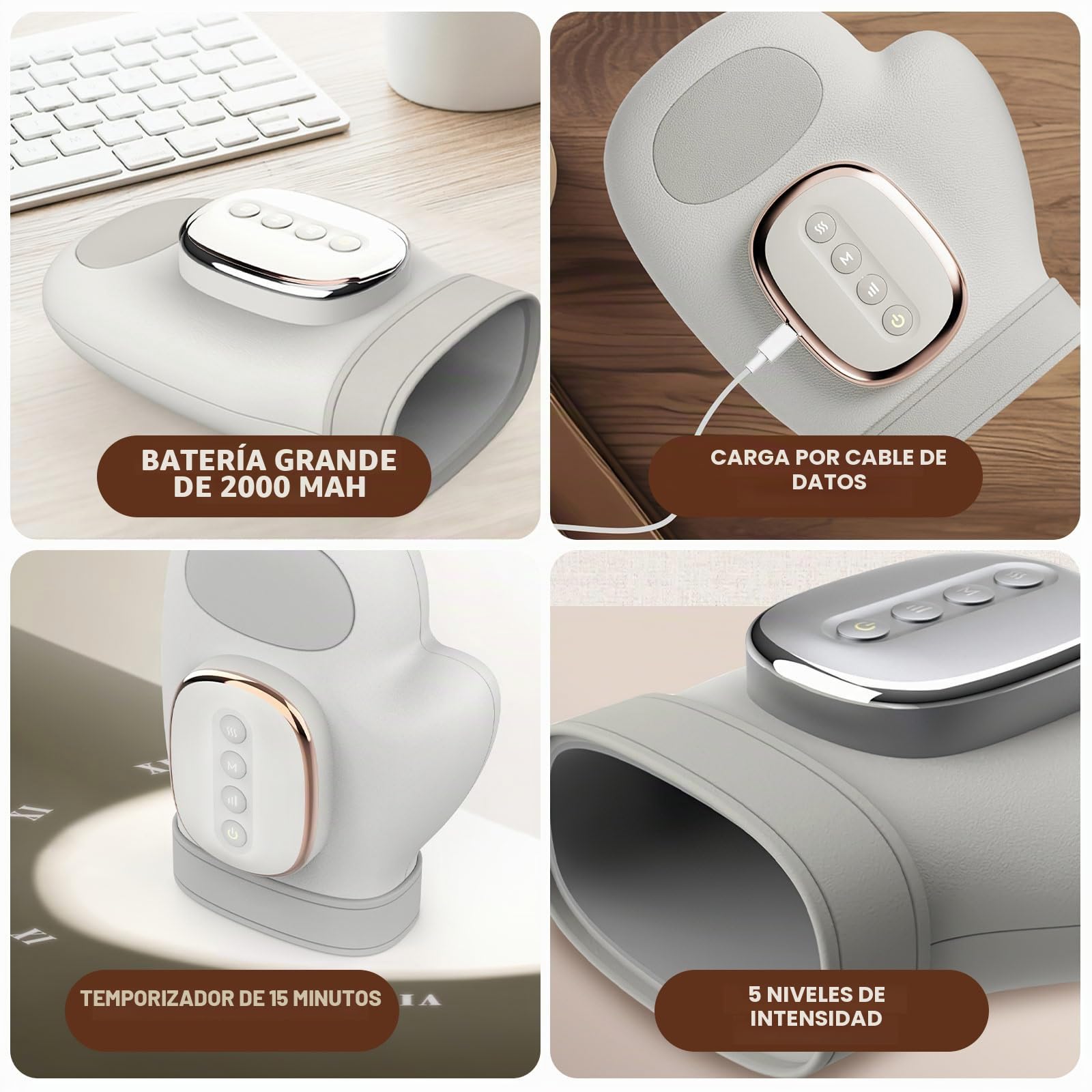 Masajeador de mano con compresión y calentamiento, masajeador de mano inalámbrico USB, 3 modos de masaje, masajeador de mano, para aliviar la artritis, enfermedades de las manos, regalos para