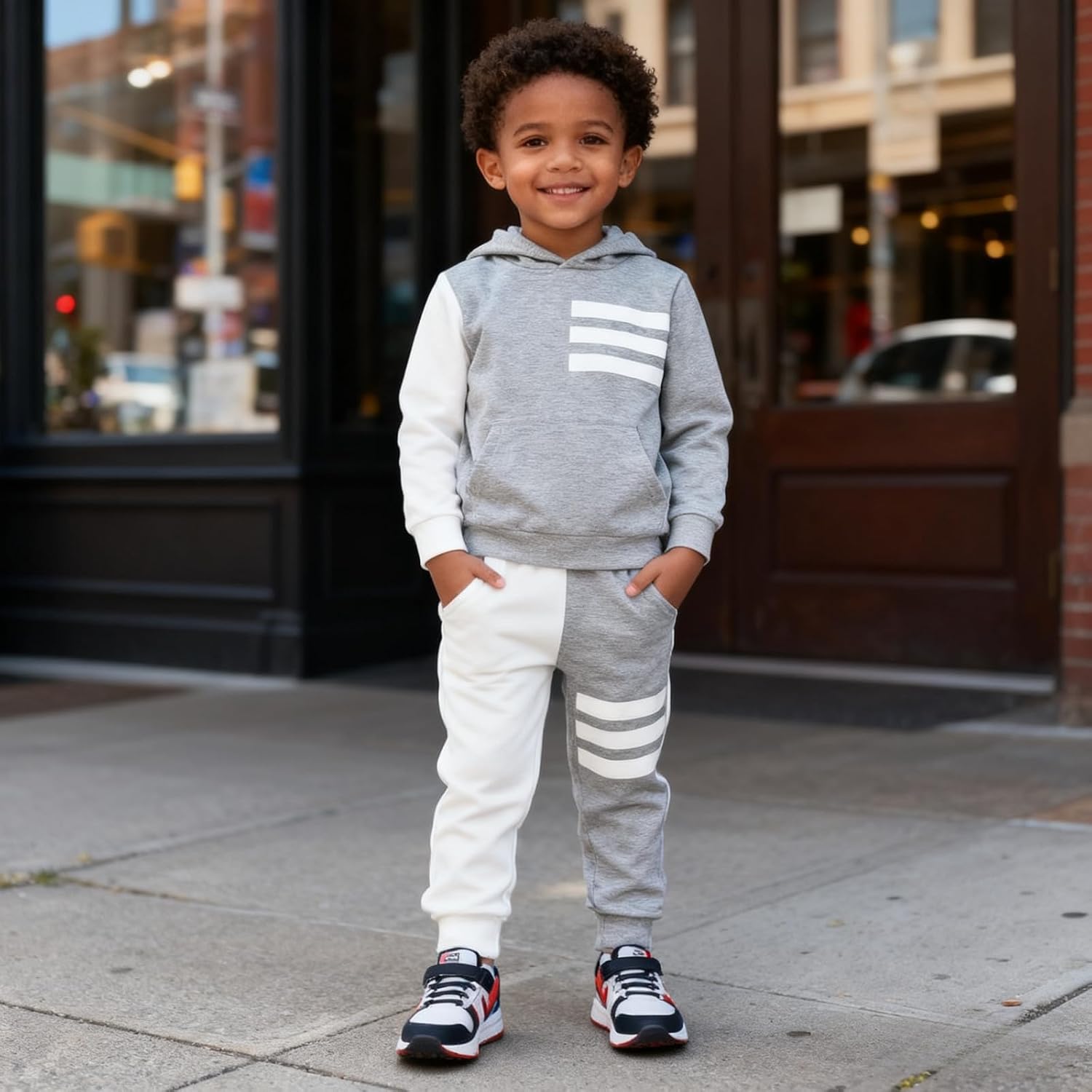 Size 2-6 Years Toddler Boys Clothes Color Blocking Hoodie and Casual Pants 2Pcs Kids Boys Fall Winter Outfits Set