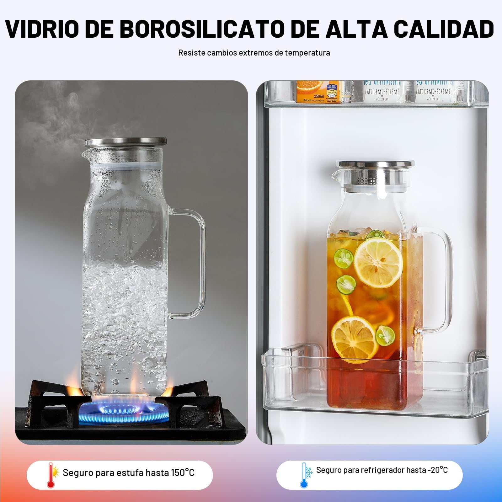 PANGBOER Jarra cuadrada transparente con tapa y mango ergonómico dispensador de agua para oficinas, perfecto para servir bebidas en hogares u oficinas, recipiente de bebidas de alta claridad