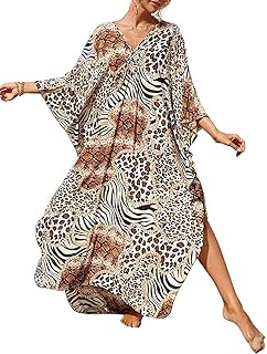 Bsubseach Womens Animal Print Kaftan Dresses Plus Size Caftans Swimwear Coverups 2025 Summer Bathing Suit Maxi Beach Dress
