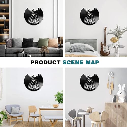 Miniatura 3 de Reloj de lobo de 12 pulgadas, decoración de pared de lobo salvaje, reloj de pared de disco de vinilo, diseño de ojos de lobo para decoración del