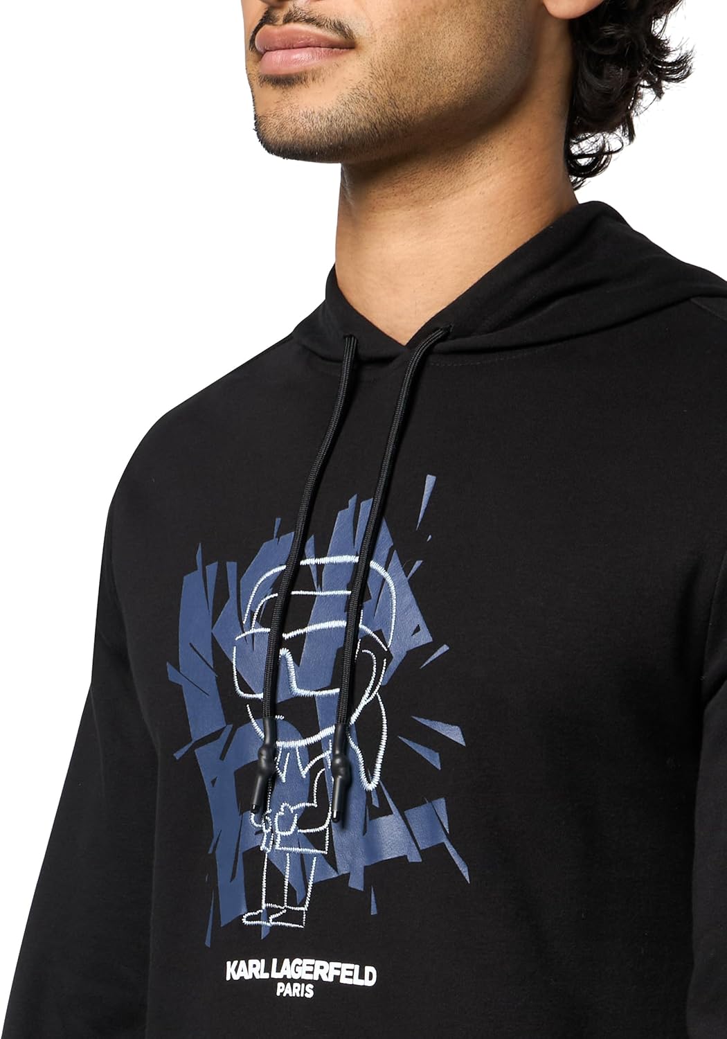 KARL LAGERFELD mens Hooded Long Sleeve Karl Logo Kangaroo Pocket Sweatshirt - Image 3