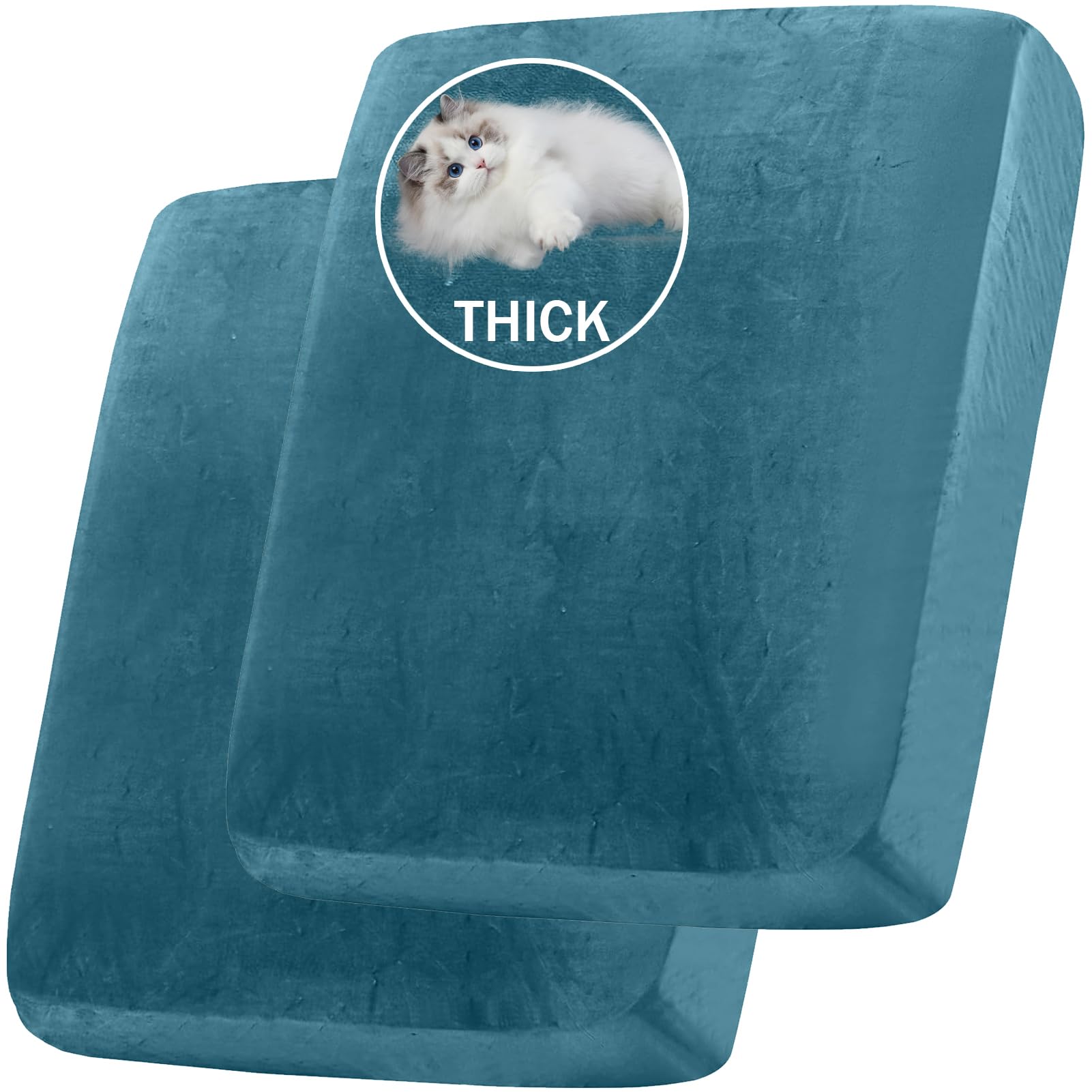 BXFUL Stretch Velvet Sofa Seat Cushion Cover, Removable Sofa Couch Covers with Elastic Bottom, Washable Furniture Slipcovers Protector for Kids and Pets (2PC Large 1-Seater,Peacock Blue) — image 1