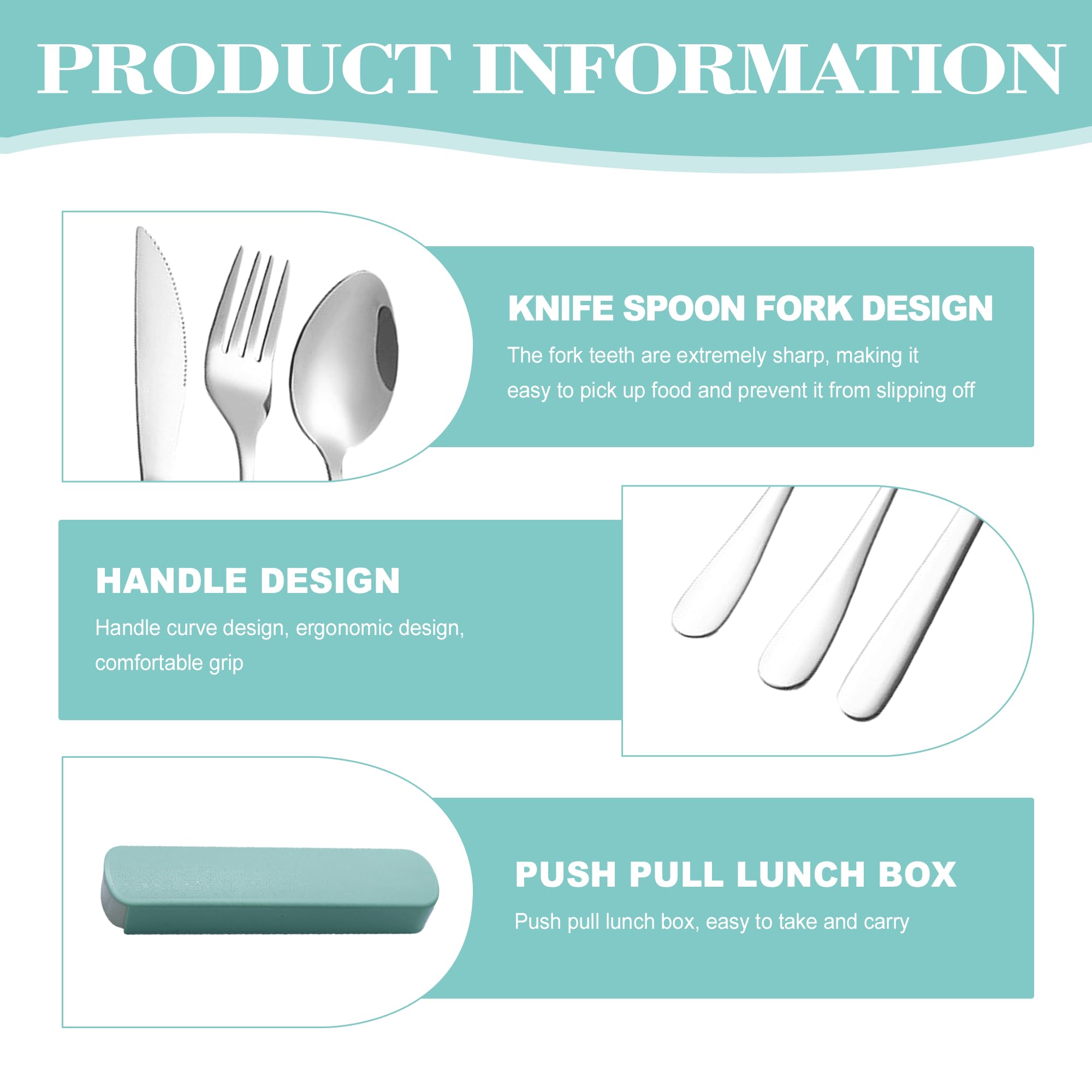 4PCS Portable Metal Cutlery Travel Set including Case - Reusable for Camping Picnic, School, Office, and Outdoor Use (Green) - Image 3