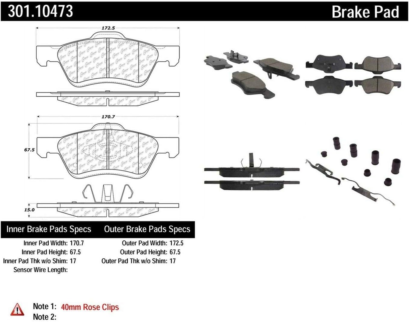 Centric Premium Ceramic Brake Pads with Shims