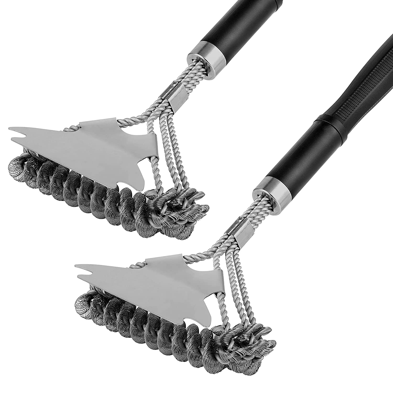 Simple Deluxe2-Pack Grill Brush and Scraper, Safe BBQ Grill Cleaner Brush, 18" Stainless Steel Wire Bristle Free with Exchangeable Handle for All Grates, Gifts for Men Dad