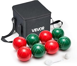 VEVOR Bocce Ball Set, 107 mm, with 8 Resin Balls, Pallino, Carrying Bag and Measuring Rope, Red and Green 2 Colors, for 2 to 8 Players, Bocce Ball Game Set for Beach, Lawn, Family Backyard, Outdoor