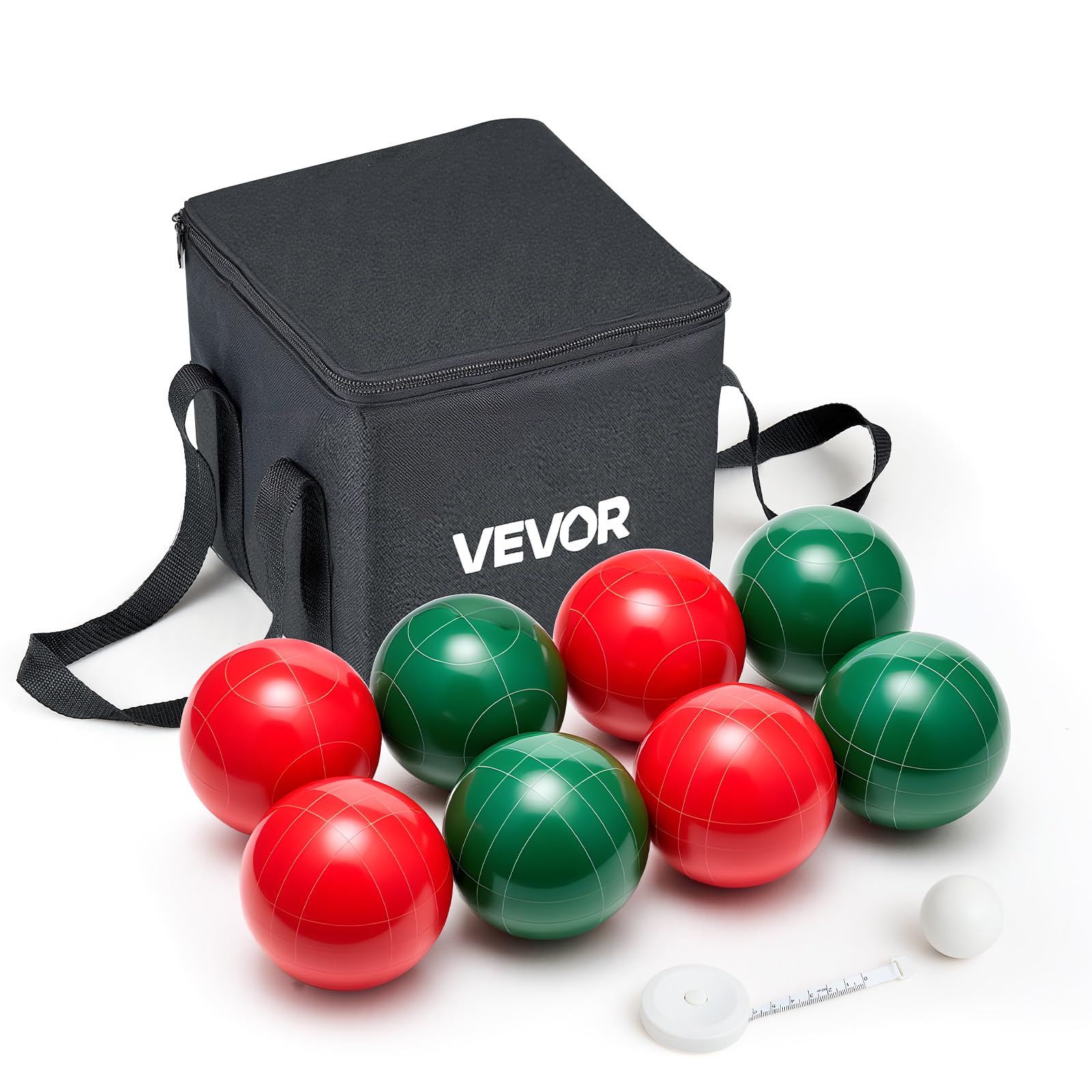 VEVOR Bocce Ball Set, 107 mm, with 8 Resin Balls, Pallino, Carrying Bag and Measuring Rope, Red and Green 2 Colors, for 2 to 8 Players, Bocce Ball