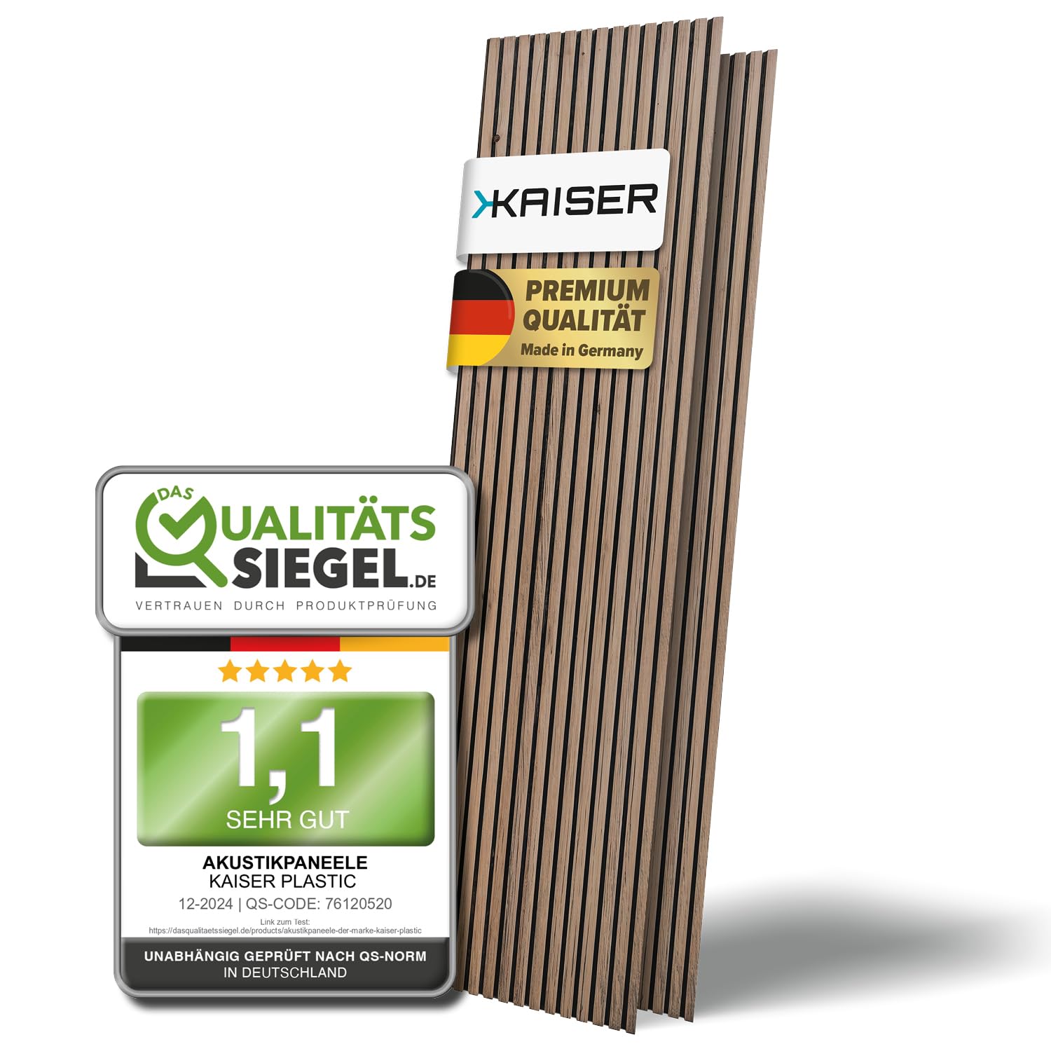 KAISER plastic® Akustikpaneele | Farbe: Walnuss | Wandpaneele in verschiedenen Formaten | Deko Wohnzimmer | Wanddeko in Holz | Akustik Paneele Wand | Lamellenwand (240 x 60 cm - 2STK.)