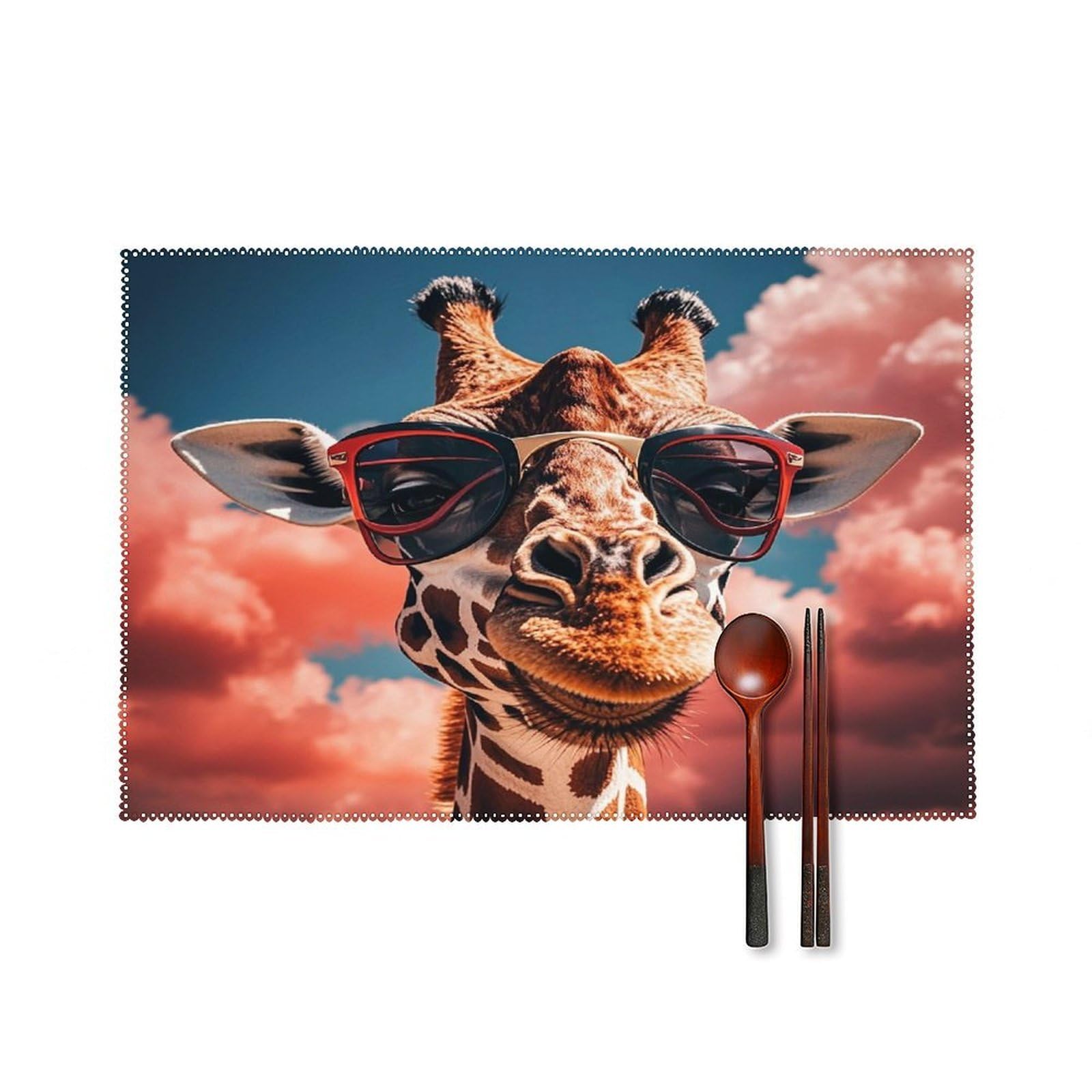 Giraffe Wearing Sunglasses Placemats Set of 6 Heat Resistant Non-Slip Place Mats Washable Wipeable Table Mats Elegant Farmhouse Placemat for Kitchen Dining Outdoor Party Table Decor