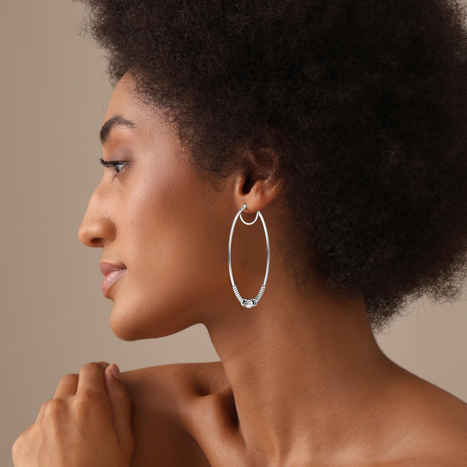 LeCalla 925 Sterling Silber große Ohrringe leichte antike Bali Hoops | zweifarbige oxidierte balinesische Ohrringe für Frauen