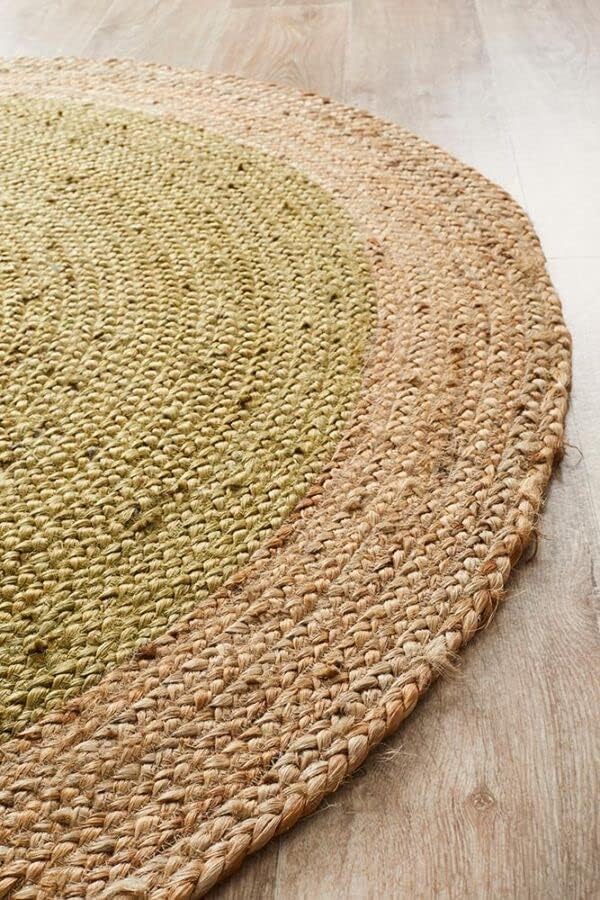 Hand Braided Round Natural Dark Green Jute Rug, Rustic Look Rugs, Living Room Round Rug, Home Decor Rug Beautiful Area Rugs (5X5 Feet)
