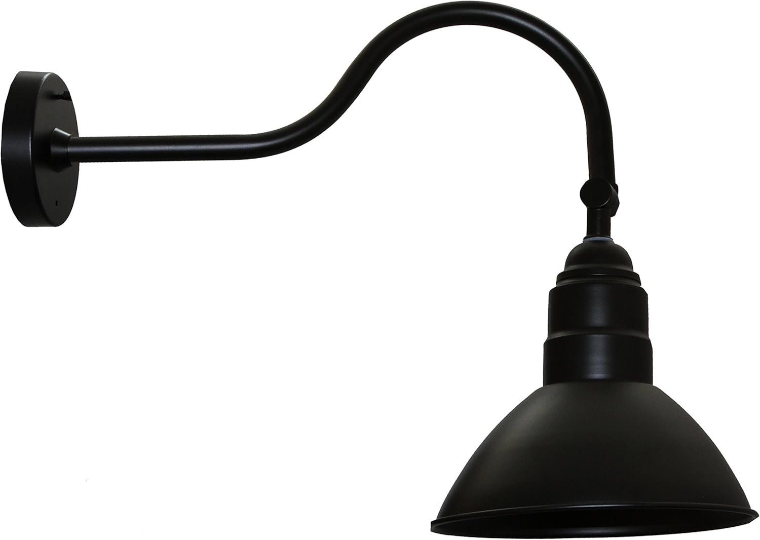 Gooseneck Barn Light Fixture - 1 Pack Black Metal Vintage Outdoor Wall Mounted with Adjustable 10" Lamp Shade, Weatherproof Farmhouse Light, 12" Extension Rod Included