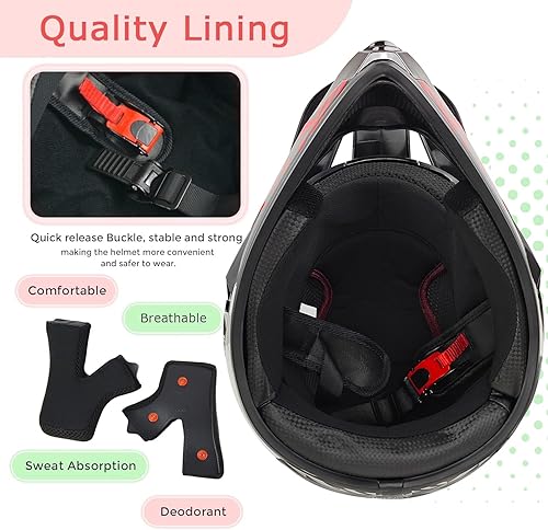 Miniatura 3 de Cascos de motocross para jóvenes, aprobados por el DOT, para niños, ATV, todoterreno, cuatro ruedas, cascos de motocicleta BMX (guantes de