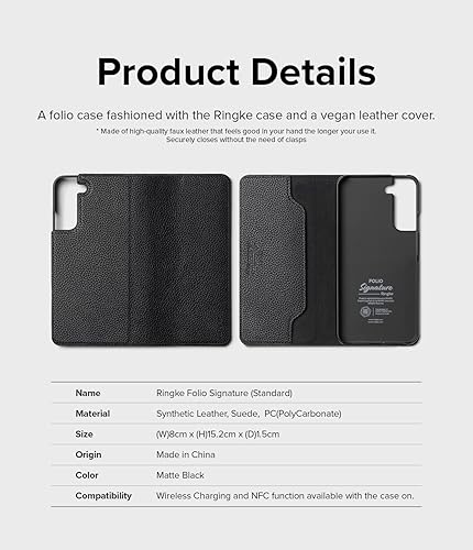 Miniatura 8 de Ringke Folio Signature - Funda estándar compatible con Samsung Galaxy S22 (2022), piel artesanal hecha a mano con bolsillo interior para tarjetas