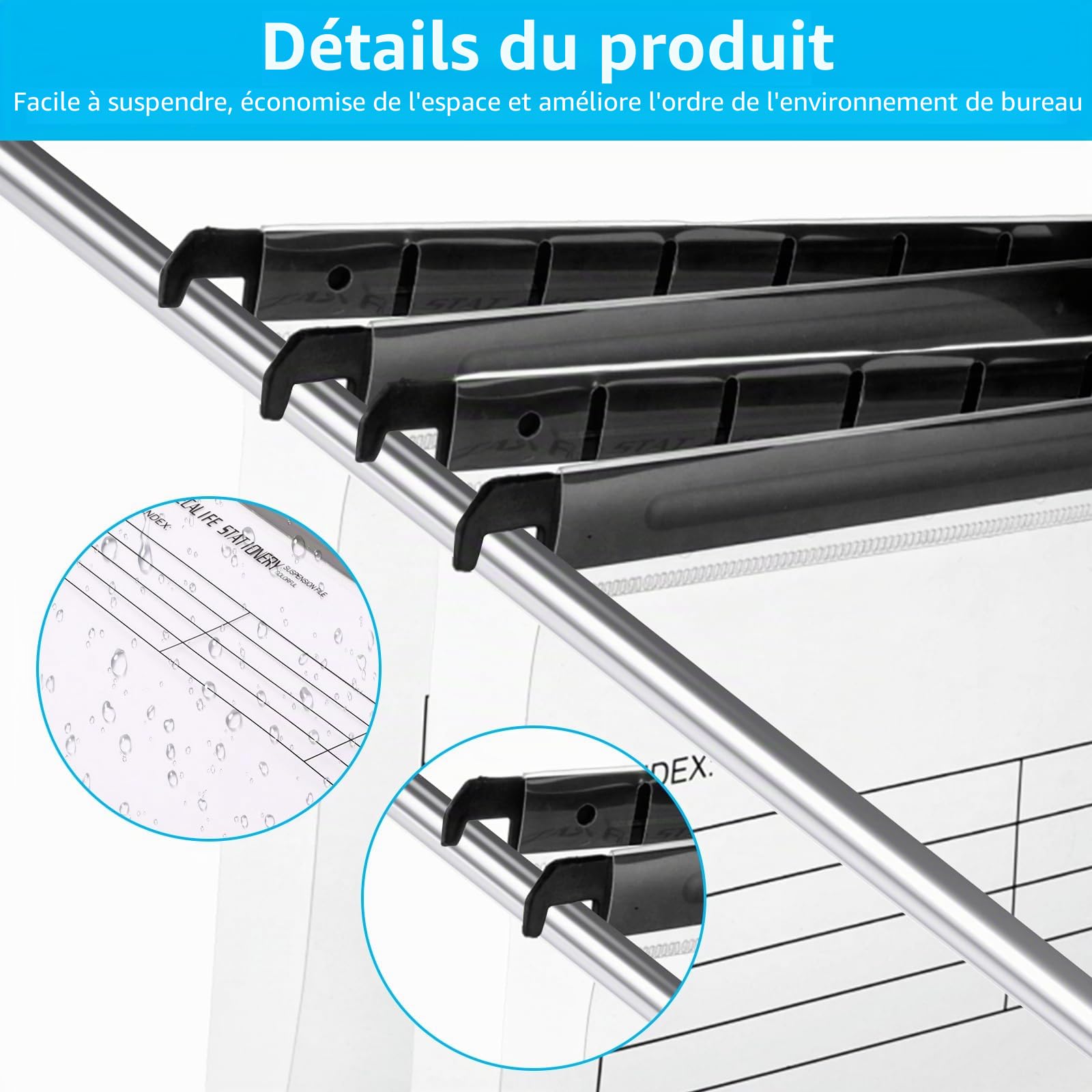 Lot de 20 dossiers suspendus A4 avec onglets et inserts pour cartes, dossiers suspendus transparents A4 pour l'école, le bureau, la bibliothèque, le rangement de documents de bureau