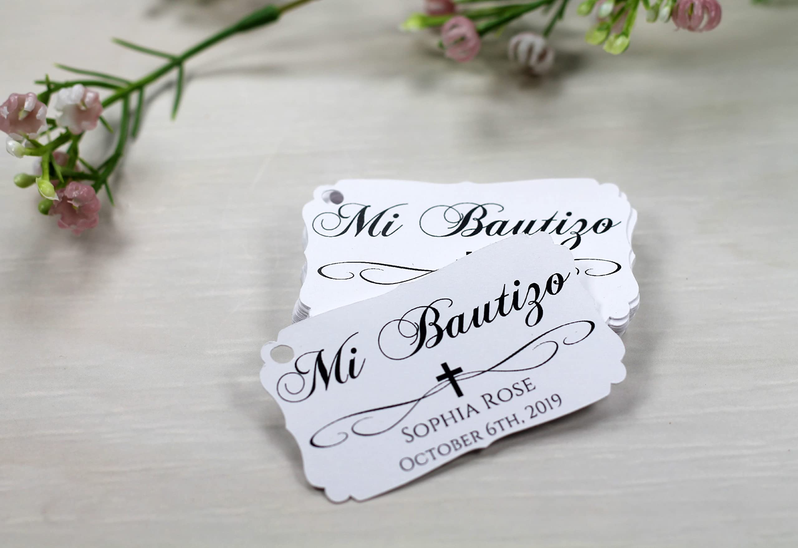Personalized Mi Bautizo Favor Tags (Set of 12) (White)