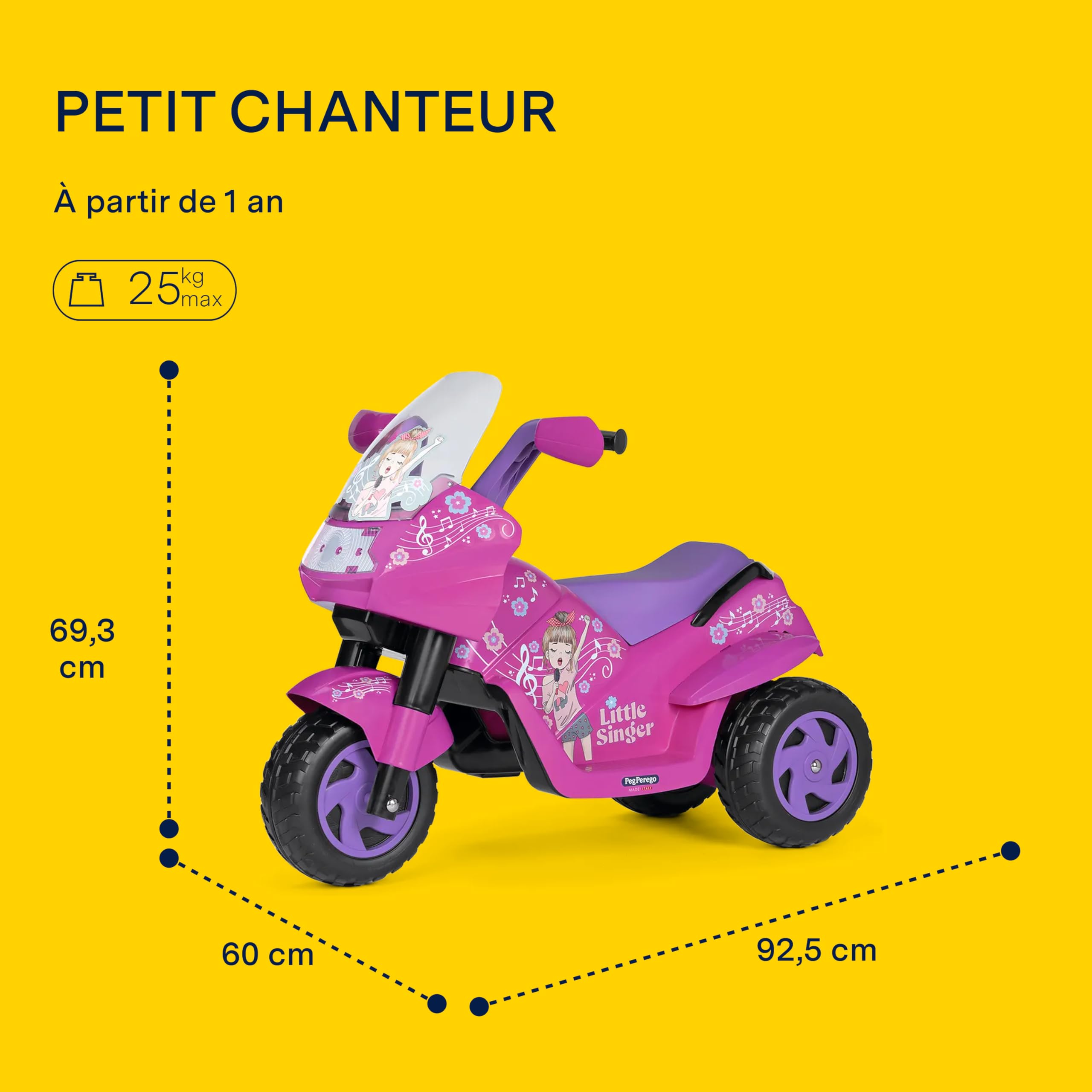 PEG Little Singer, la Moto électrique pour Enfants, Digne d’Une Super Star ! avec lumières et Sons, à partir de 2 Ans, 6V.