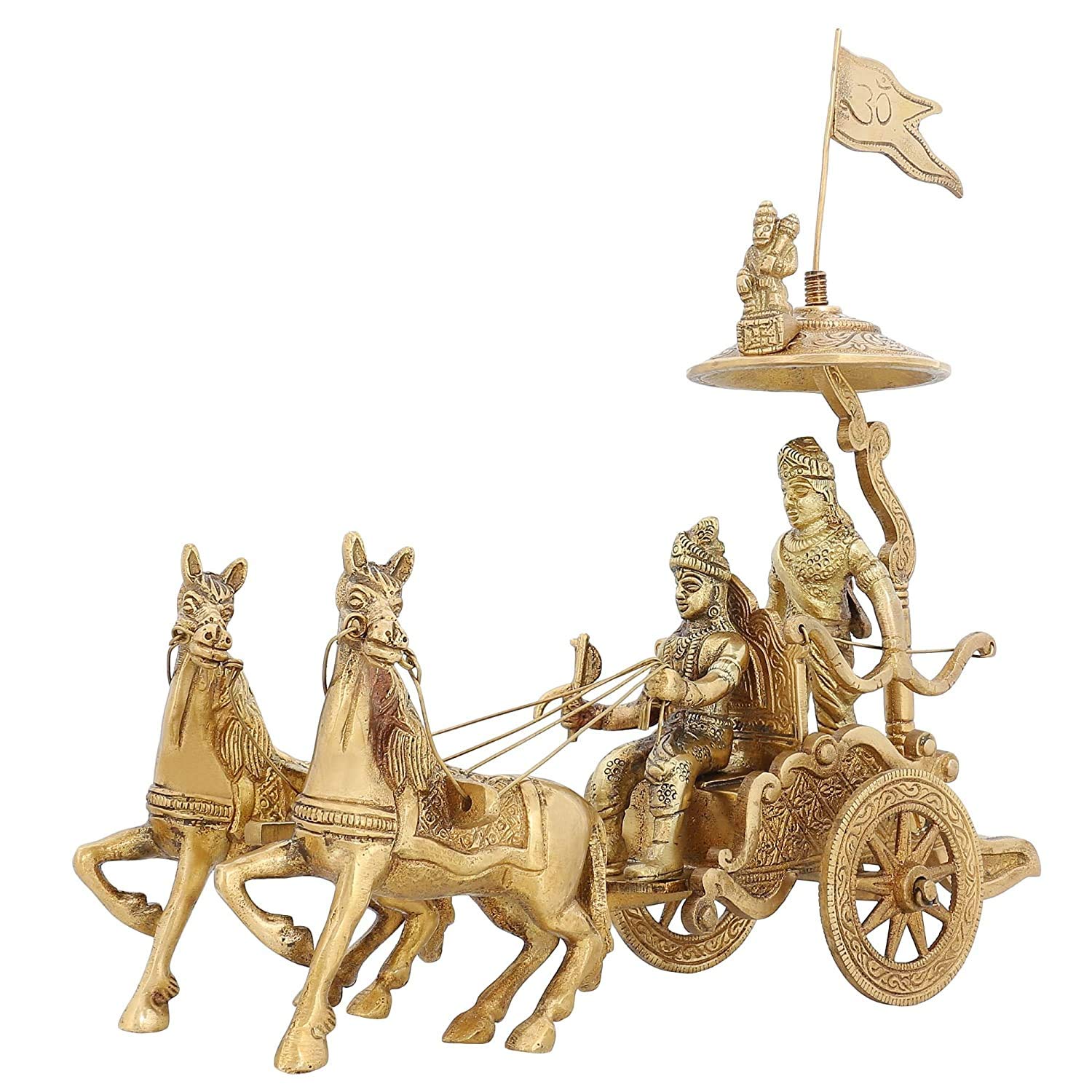 Dattatreya Home Décor Brass Statue Lord Krishna Arjun Chariot Hanuman Horse 8 Inch,1.5 Kg Height Dattatreya Home Décor Brass Statue Lord Krishna Arjun Chariot Hanuman Horse 8 Inch,1.5 Kg Height