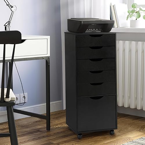 Miniatura 2 de TUSY Organizador de 5 cajones con almacenamiento de gabinete inferior, cómoda alta con ruedas giratorias, armario de almacenamiento para oficina en
