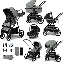Babylo Zap Travel System with i-Size Infant Carrier, Ride-on Board, Organiser and Cup Holder, from Birth up to 22 kg, Sage Green