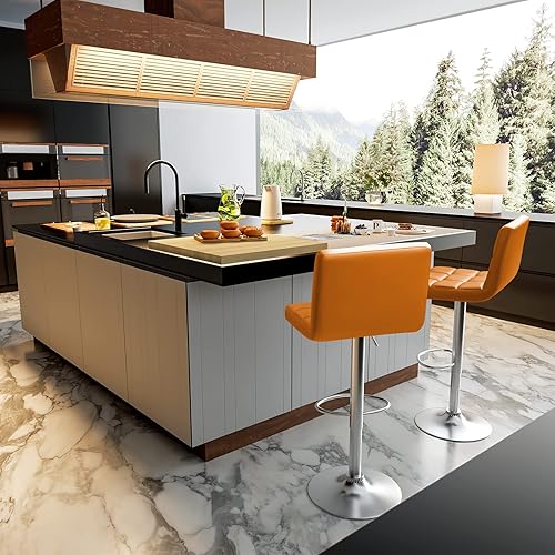 Vista 26 de Homall - Taburetes de bar de cuero sintético, con altura ajustable, giratorios, hidráulicos sin brazos, taburete de bar y cocina cuadrado de altura