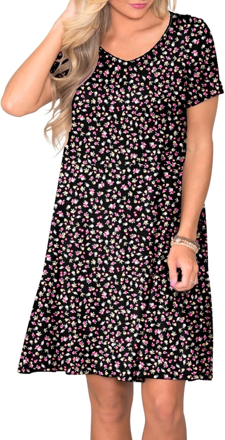 Women's Casual T Shirt Dress Summer Short Sleeve Swing Dresses with Pockets - Image 2