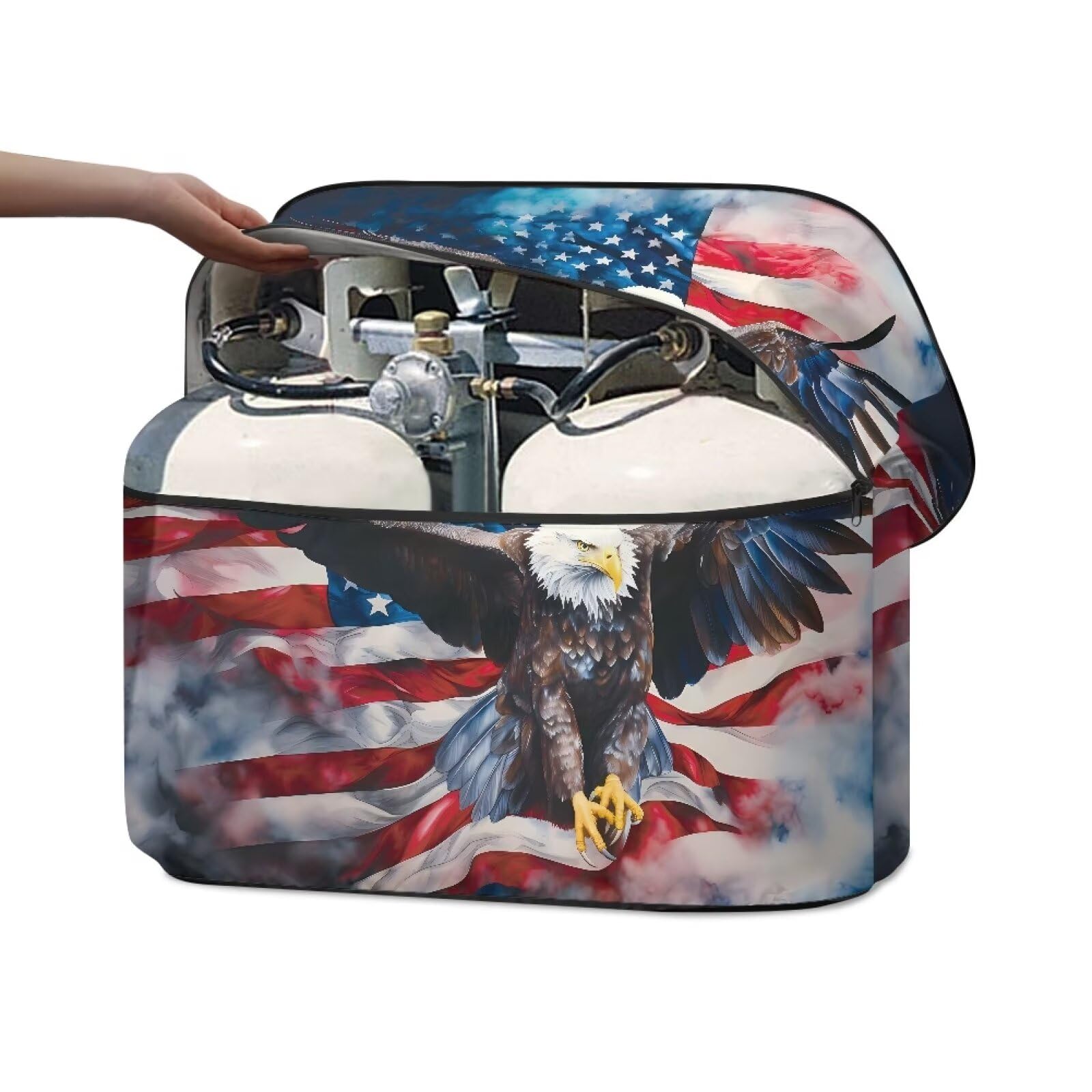 Yuyamidu USA Flag RV Propane Tank Cover Waterproof Camper Propane Tank Protection Dual 30lb Gas Cylinder Cover Zipper Decor Accessory Rv Traile