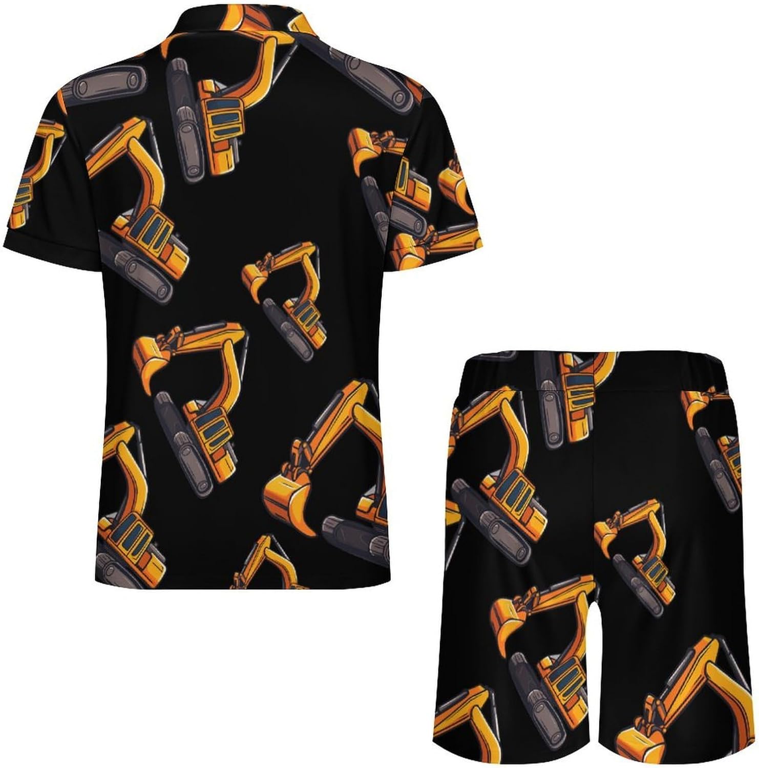 Construction Site Truck Driving Mens Polo Shirts Track Suits 2 Piece Short Sleeve Sweatsuit 1/4 Zip Golf Loungewear for Sports