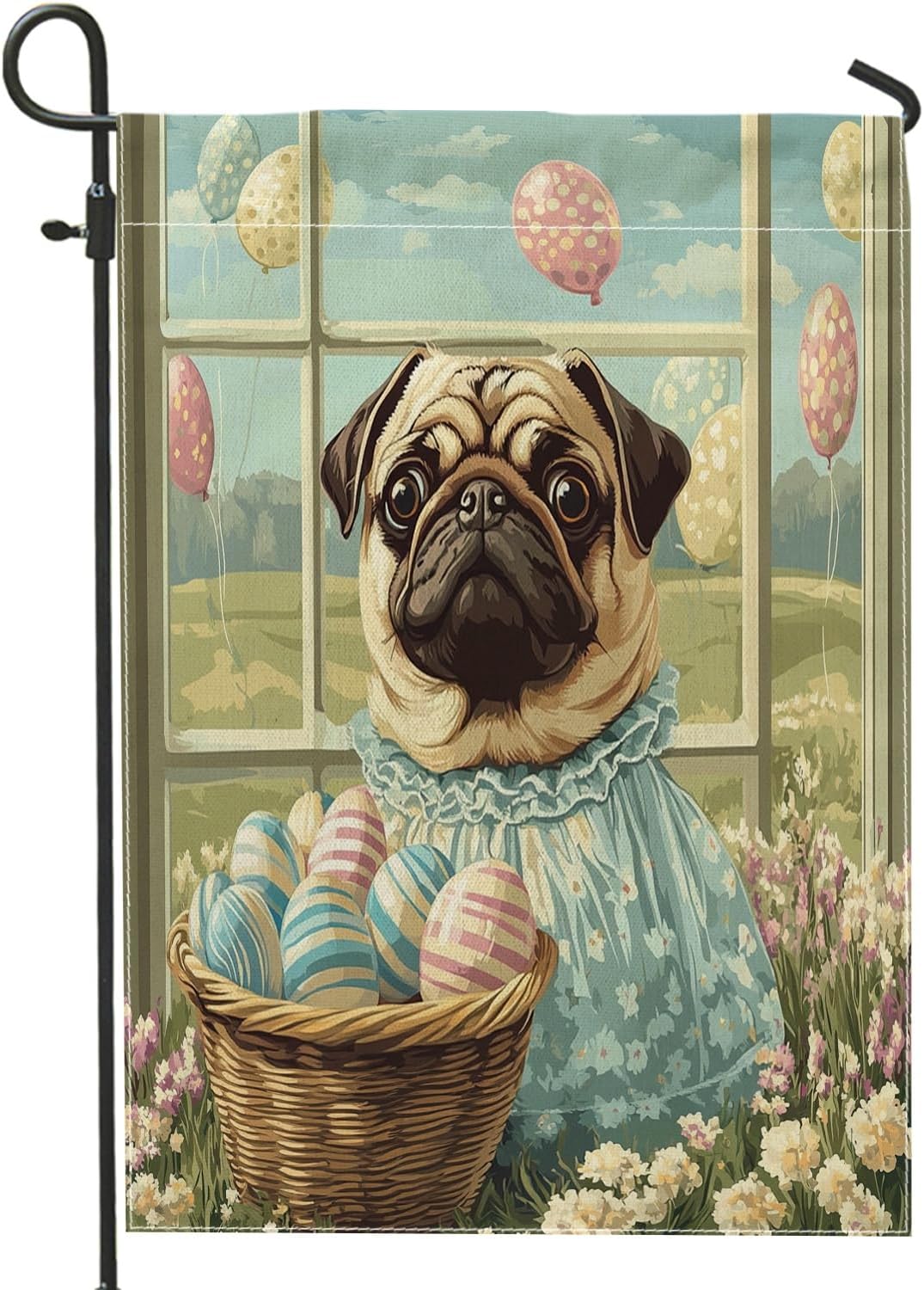 Spring Easter Pug Dog Garden Flags 12x18 Inch Double Sided for Outside ...